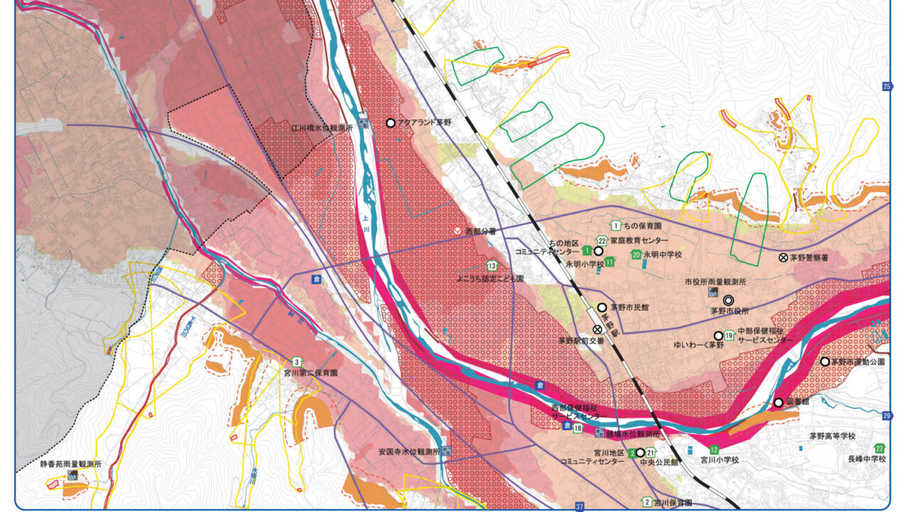 茅野市の防災ハザードマップ ちの 宮川地区 茅野駅の西側と西北側 諏訪 松本 伊那地域で行う理想の土地購入方法を研究する専門店 エルハウス